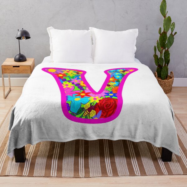 Item preview, Pink Floral Alphabet Letter V – Colorful Boho Psychedelic Flower Typography Art designed and sold by Vividality.