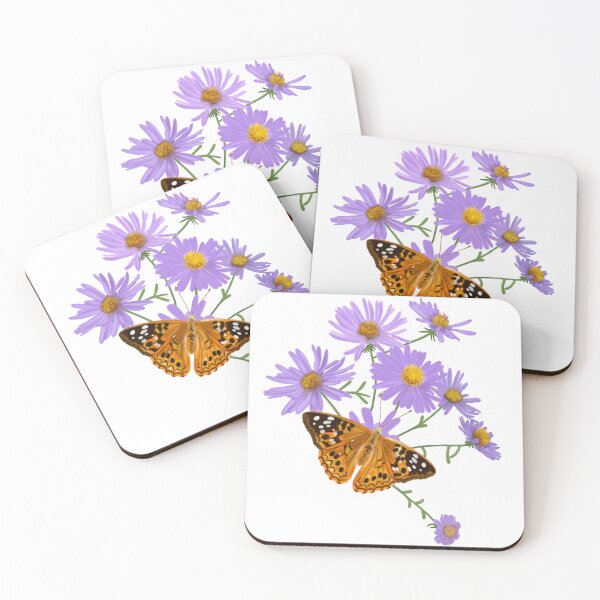 Item preview, Painted Lady Butterfly with Purple Asters Illustration (Vanessa cardui) designed and sold by ModelOrganism.