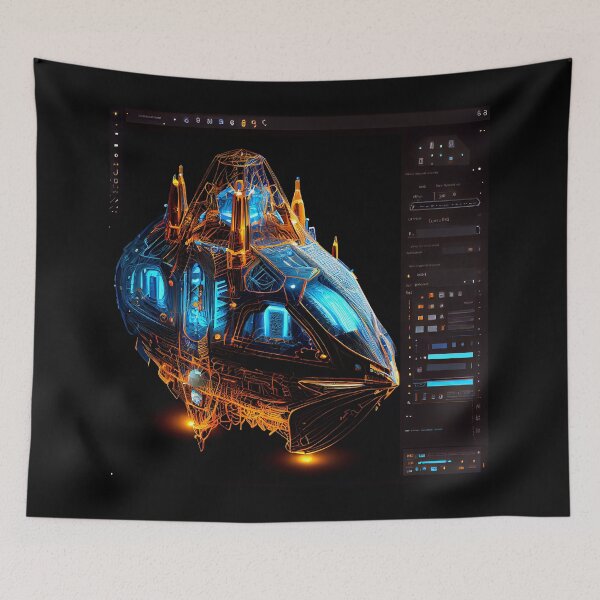 Item preview, Neon Diagrammatic Drawing of Imaginary Space Craft designed and sold by factory88.