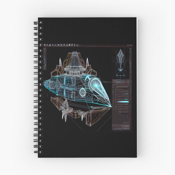 Item preview, Neon Diagrammatic Drawing of Imaginary Space Craft, Black Background designed and sold by factory88.