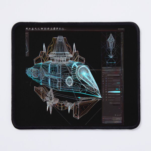 Item preview, Neon Diagrammatic Drawing of Imaginary Space Craft, Black Background designed and sold by factory88.