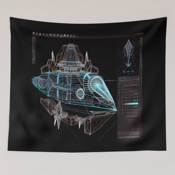 Item preview, Neon Diagrammatic Drawing of Imaginary Space Craft, Black Background designed and sold by factory88.