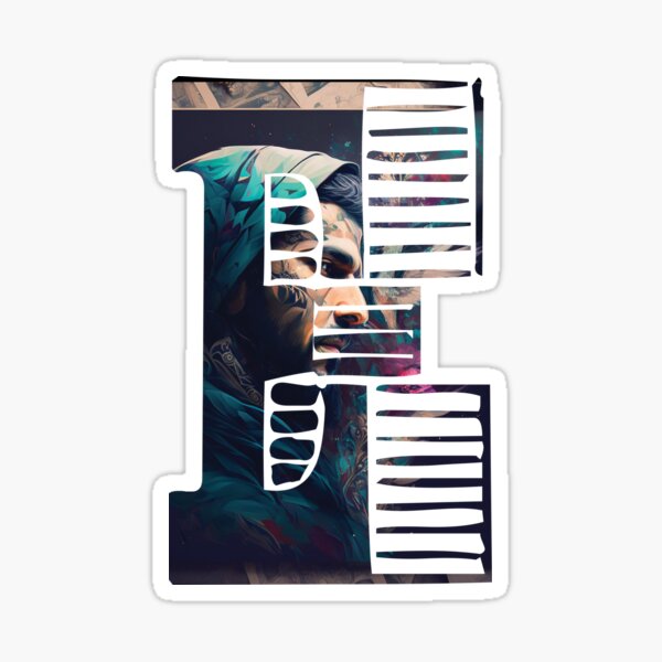 Arabic Collage-Style "E" Letter Design - Bold and Unique Sticker