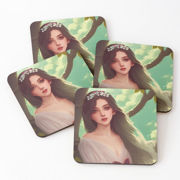 Item preview, Young woman with brown hair and flowers hair band designed and sold by Girly-Universe.