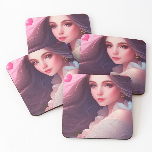 Item preview, Young woman with brown hair, hearts and jewelry designed and sold by Girly-Universe.