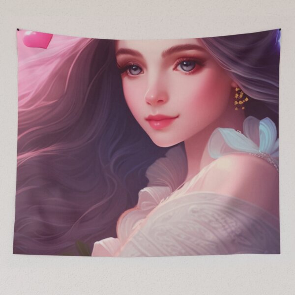 Item preview, Young woman with brown hair, hearts and jewelry designed and sold by Girly-Universe.