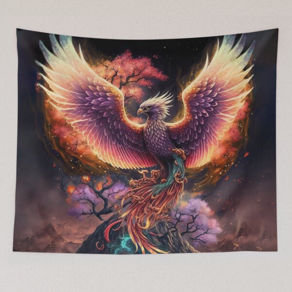 Item preview, Burning Phoenix At Volcano with Cherry Blossom designed and sold by NanarodsDesign.
