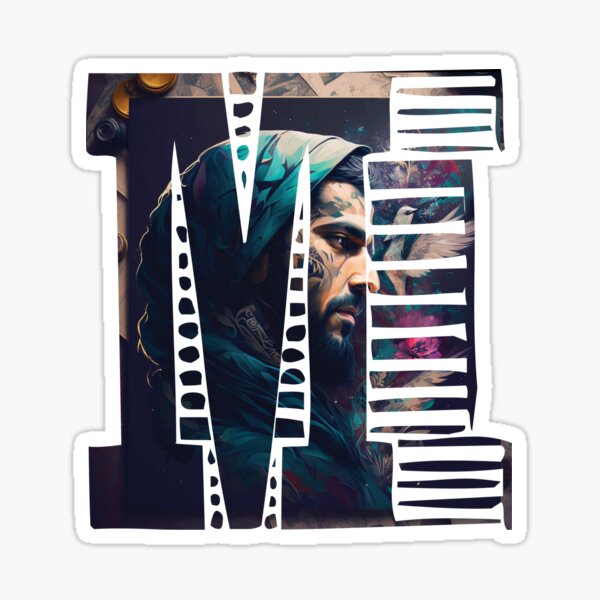 Arabic Collage-Style "M" Letter Design - Bold and Unique Sticker