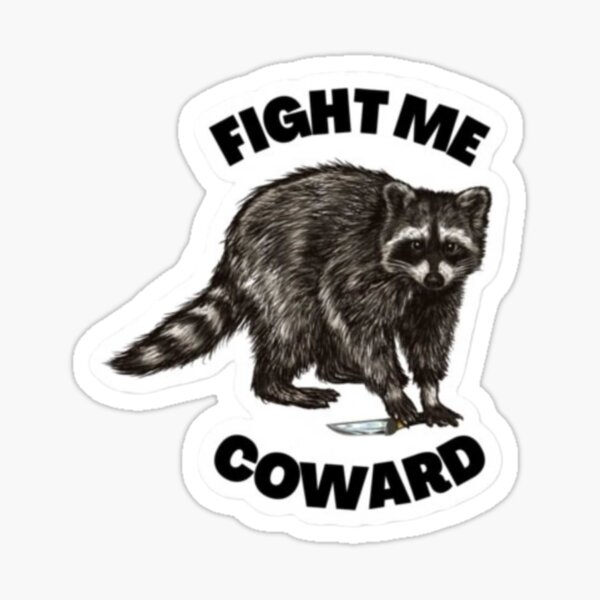 Fight Me Coward Raccoon Waterproof Glossy Sticker , Raccoon With Knife Vinyl Sticker, Meme Stickers, Murder Raccoon Gift Sticker