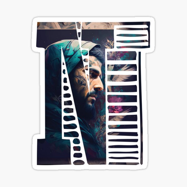 Arabic Collage-Style "N" Letter Design - A Cultural Masterpiece Sticker