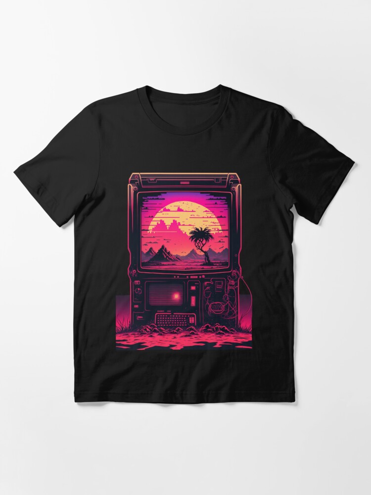 Retro-Futuristic Car Driving Through City Towards Synthwave Sun  Throw  Pillow for Sale by Nightarcade