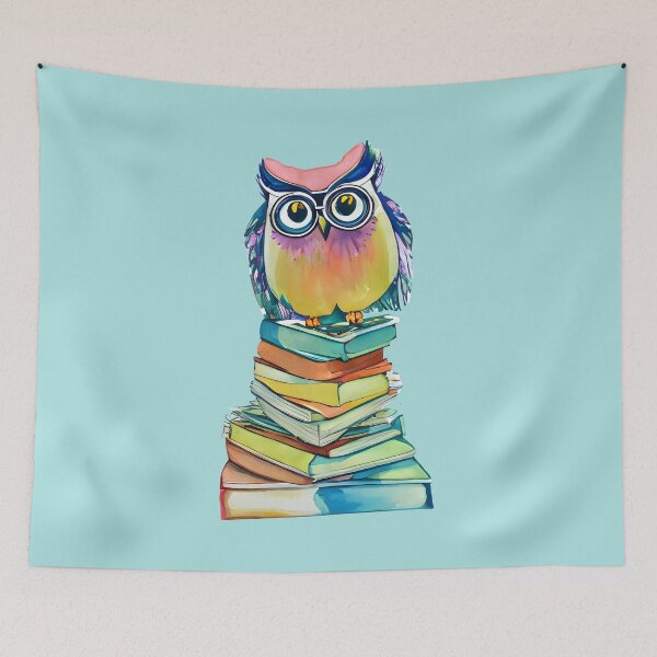 Item preview, Wise and Whimsical Owl Watercolor Art - Adorable Owl with Glasses on Books designed and sold by Cawaiico.