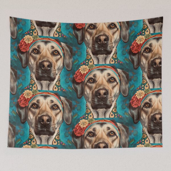 Item preview, Loretta Labrador Cute Romantic Frida Kahlo Inspired Canvas Art designed and sold by unitydesigneu.
