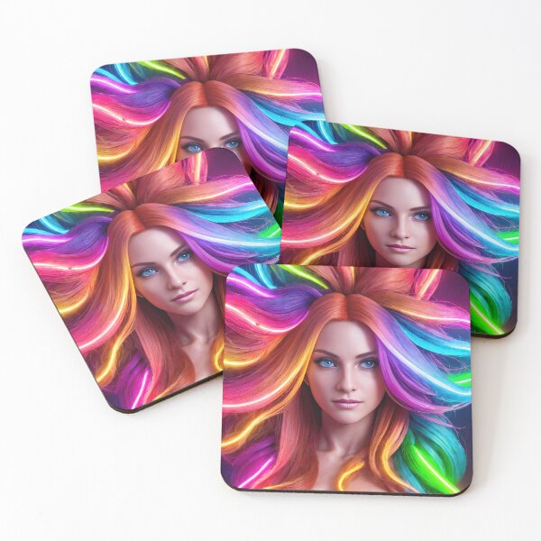 Artikelvorschau, Regenbogen-Neon-Haar-schönes Mädchen-blaue Augen - Frauen-Sammlung entworfen und verkauft von SpektroDesign.