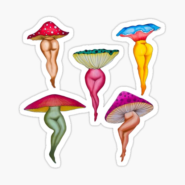 Sexy watercolor Mashrooms Glossy Sticker