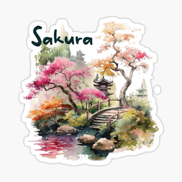 Sakura - japanese garden - Japanese watercolor aesthetic Sticker