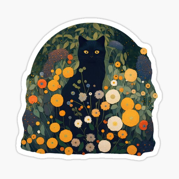 Aperçu de l'œuvre Klimt Kitty dans le jardin fleuri créée et vendue par curiouswonder.