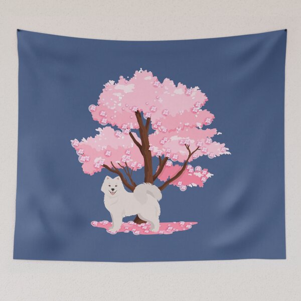 Item preview, Samoyed Dog with Spring Sakura Tree designed and sold by SeasonalDogs.