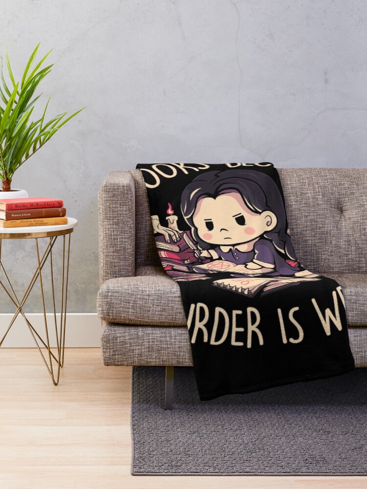 Thumbnail 2 of 6, Throw Blanket, Books Because Murder is Wrong - Evil Darkness Geek Gift designed and sold by EduEly.