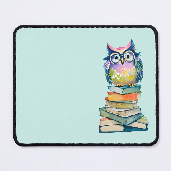 Item preview, Colorful Whimsical Owl with Glasses and Books - Pastel Owl Watercolor Art designed and sold by Cawaiico.