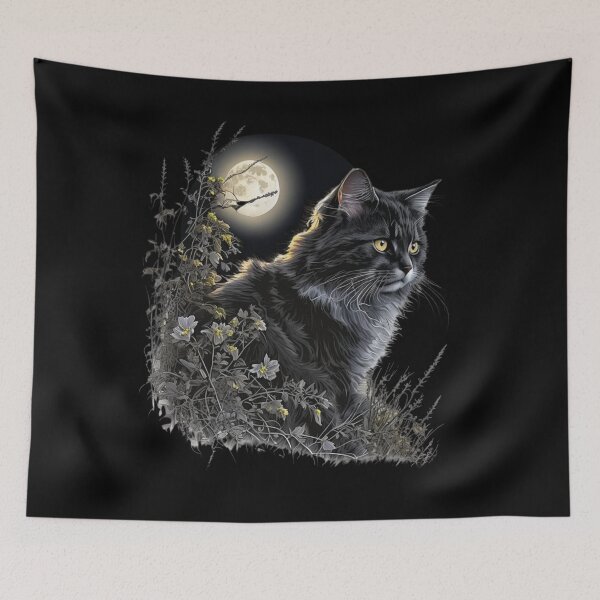 Item preview, beatiful  cat sitting on the bush in the moonli  designed and sold by senouz.