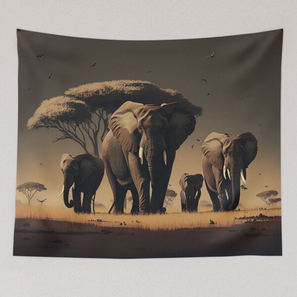 Item preview, Elephant Wall Art, Savannah Mural, Herd Of Elephants Canvas, Big Animals Painting designed and sold by Animal  Masterpieces.