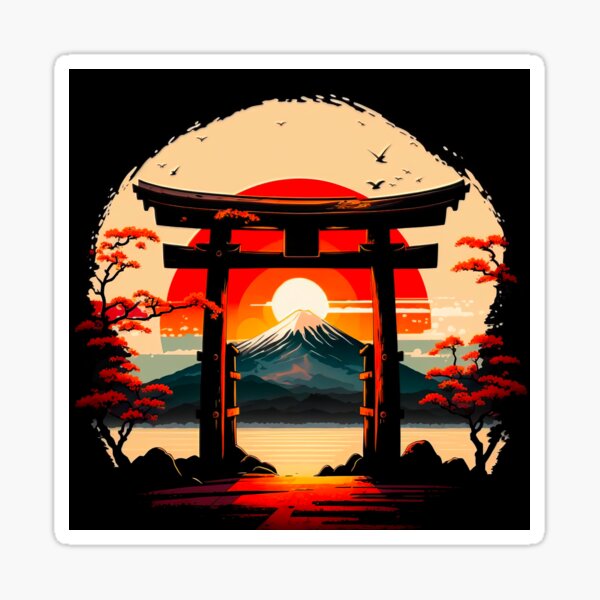 Item preview, Ancient japanese Torii gate shrine and mount Fuji designed and sold by avancee.