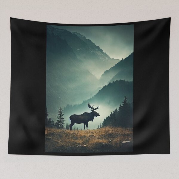 Item preview, Moose in a field of mountains designed and sold by boltjesdesign.