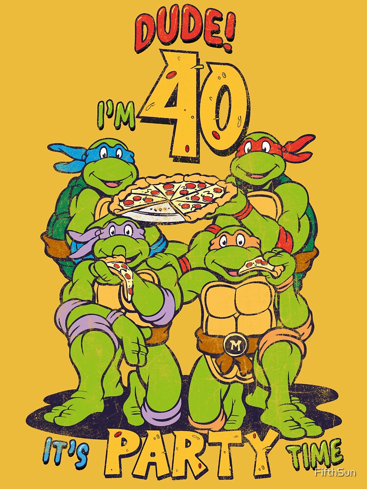 Men's Teenage Mutant Ninja Turtles 40th Birthday Pizza Party T-Shirt - Black - Small