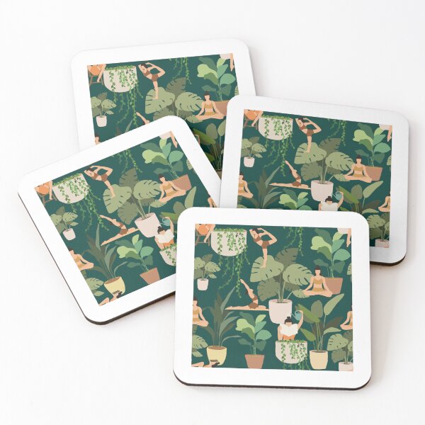 Item preview, Yoga Girl Meditation & House Plants Nature Green Flat Pattern designed and sold by Nena Lab.