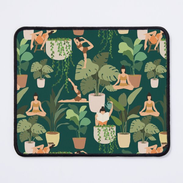 Item preview, Yoga Girl Meditation & House Plants Nature Green Flat Pattern designed and sold by Nena Lab.
