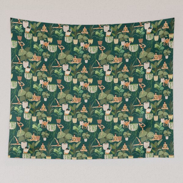 Item preview, Yoga Girl Meditation & House Plants Nature Green Flat Pattern designed and sold by Nena Lab.