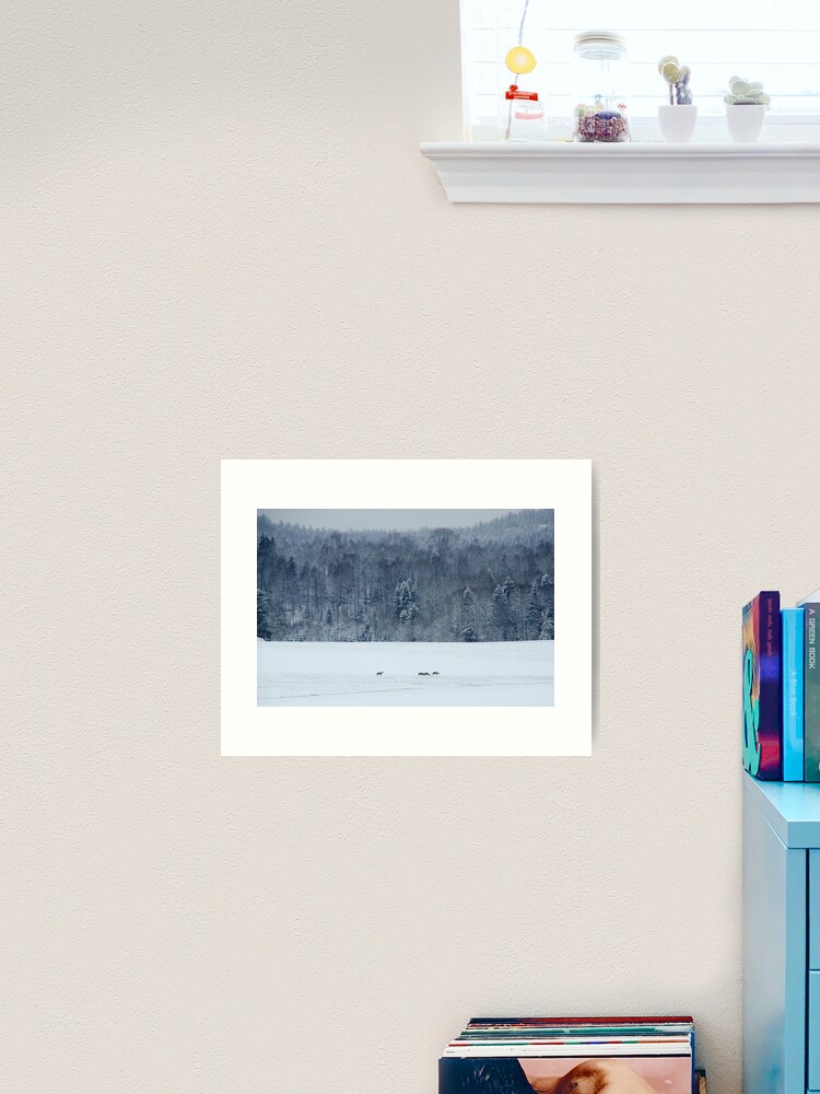 Thumbnail 1 of 3, Art Print, Winter field with deer designed and sold by Bjørnar Haveland.