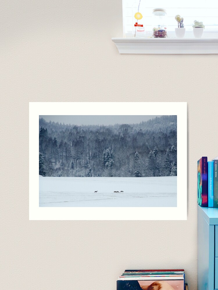 Thumbnail 1 of 3, Art Print, Winter field with deer designed and sold by Bjørnar Haveland.