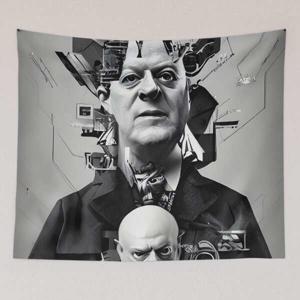 Item preview, Black and White Cyberpunk Aleister Crowley The Great Beast of Thelema painted in a Surrealist and Impressionist style designed and sold by Ataraxia  Apparel.