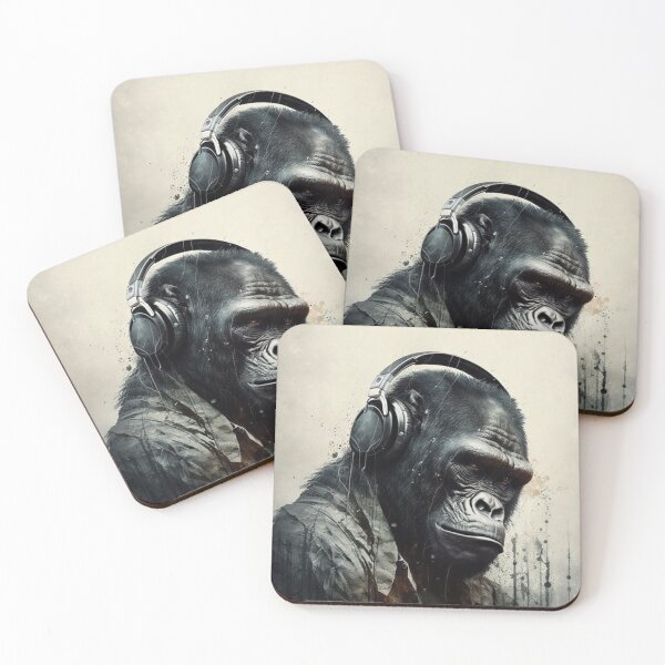 Item preview, Gorilla Listening to Music Gorilla wearing headphones designed and sold by Brockinator.