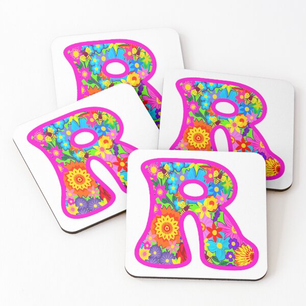 Item preview, Pink Floral Alphabet Letter R – Colorful Boho Psychedelic Flower Typography Art designed and sold by Vividality.