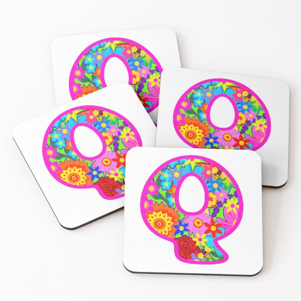 Item preview, Pink Floral Alphabet Letter Q – Colorful Boho Psychedelic Flower Typography Art designed and sold by Vividality.