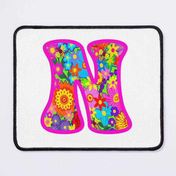 Item preview, Pink Floral Alphabet Letter N – Colorful Boho Psychedelic Flower Typography Art designed and sold by Vividality.