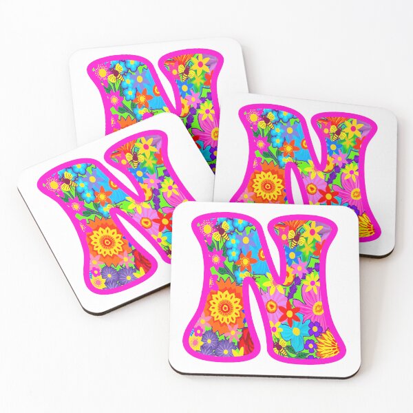Item preview, Pink Floral Alphabet Letter N – Colorful Boho Psychedelic Flower Typography Art designed and sold by Vividality.