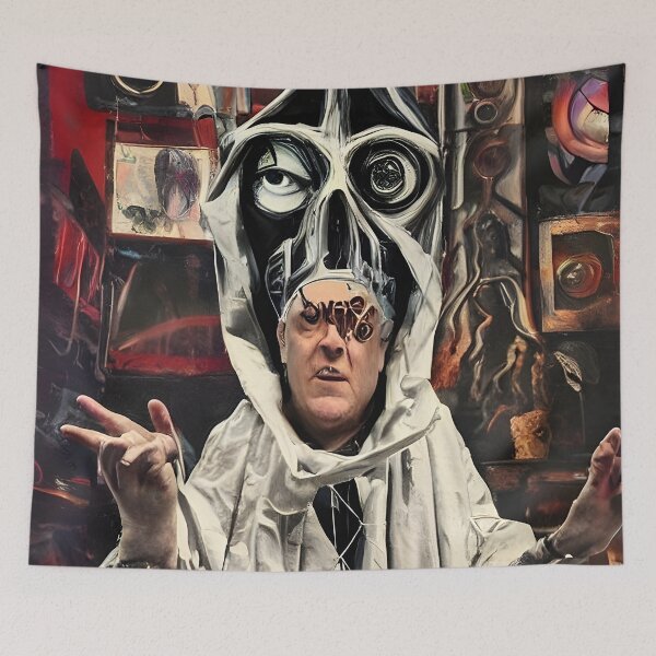 Item preview, Cyberpunk Aleister Crowley The Great Beast of Thelema painted in a Surrealist and Impressionist style designed and sold by Ataraxia  Apparel.