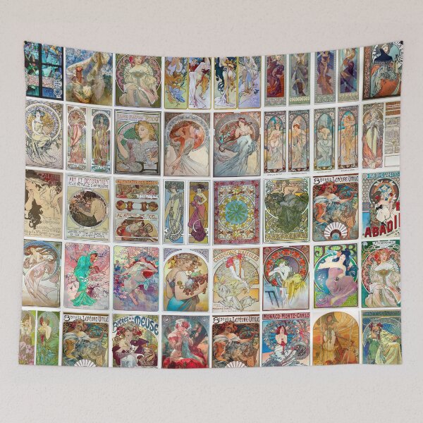 Item preview, Collection of vintage paintings by Alfonso Mucha arranged as a collage.  Landscape, poster  designed and sold by Michael Dietrich.