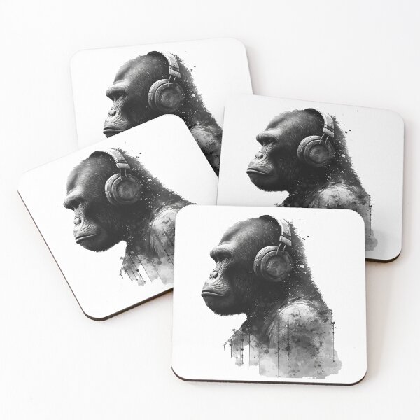 Item preview, Gorilla Head Black and White Gorilla Listening to Music designed and sold by Brockinator.