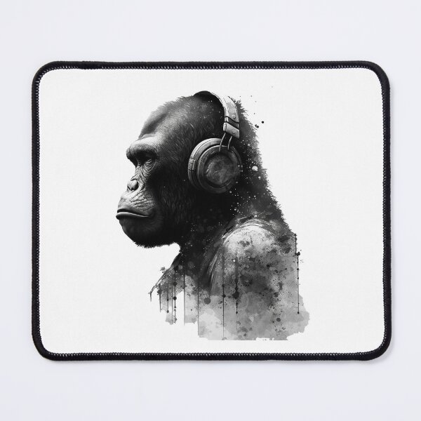 Item preview, Gorilla Head Black and White Gorilla Listening to Music designed and sold by Brockinator.