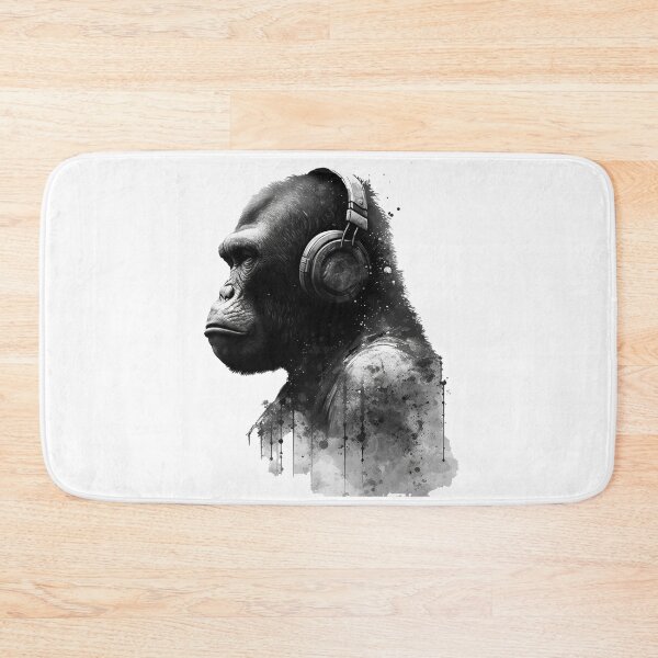Item preview, Gorilla Head Black and White Gorilla Listening to Music designed and sold by Brockinator.