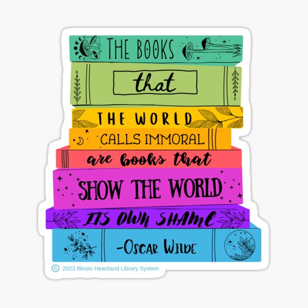 Wilde Anti-Censorship Quote with Books (Dark Backgrounds) Sticker