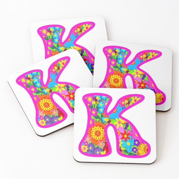 Item preview, Pink Floral Alphabet Letter K – Colorful Boho Psychedelic Flower Typography Art designed and sold by Vividality.