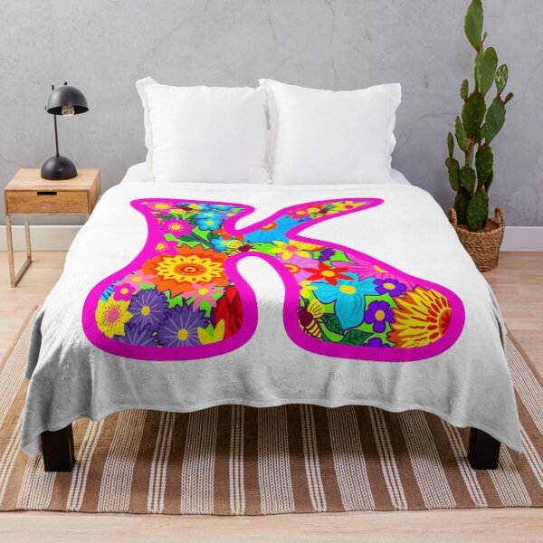 Item preview, Pink Floral Alphabet Letter K – Colorful Boho Psychedelic Flower Typography Art designed and sold by Vividality.