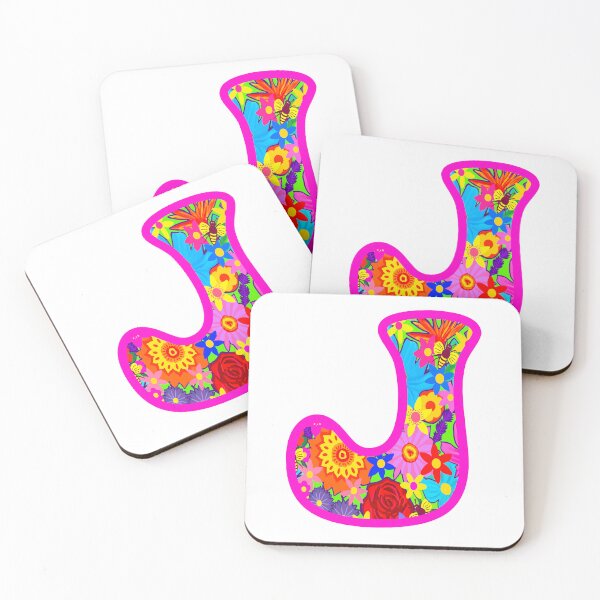 Item preview, Pink Floral Alphabet Letter J – Colorful Boho Psychedelic Flower Typography Art designed and sold by Vividality.