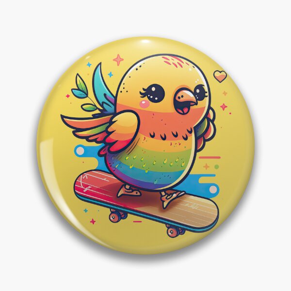 Artikelvorschau, Lustiger kleiner Vogel auf einem Skateboard, der coole Fliegen-Regenbogen-Brett-Tricks macht entworfen und verkauft von ultra-cute.